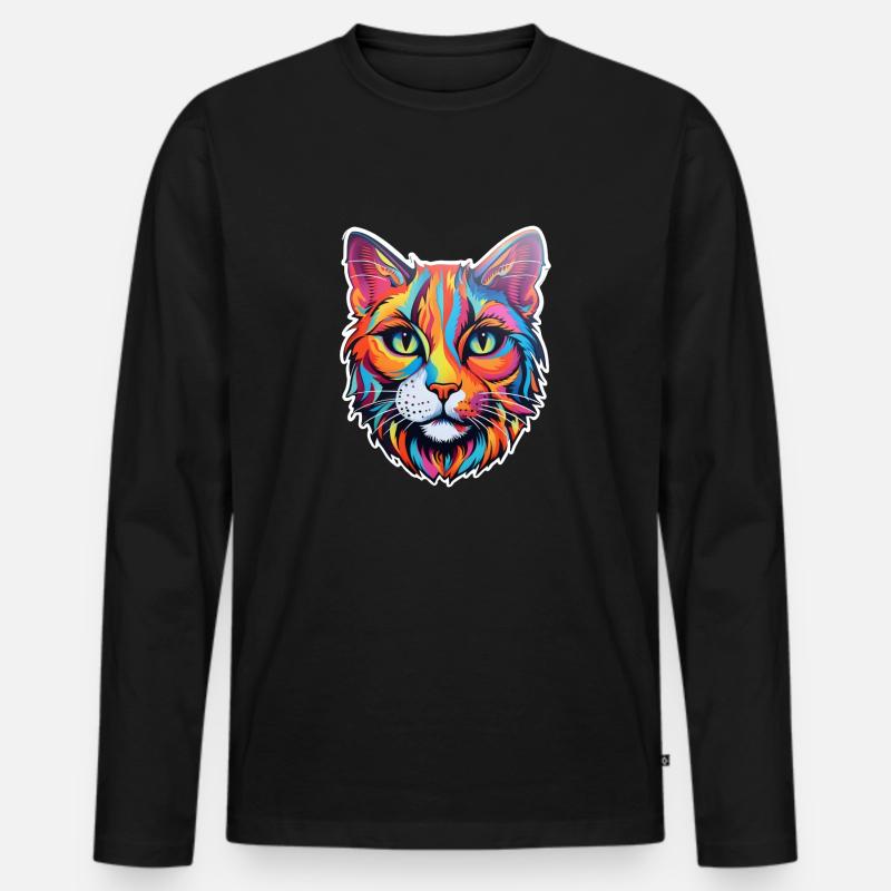 Katze psychedelisch - Männer Premium Bio Langarmshirt - Schwarz