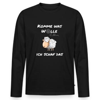 T-shirt amusant avec motif de mouton : 'Come on something wool' - T-shirt manches longues Premium bio Homme - noir - Devant - Nico (187cm)