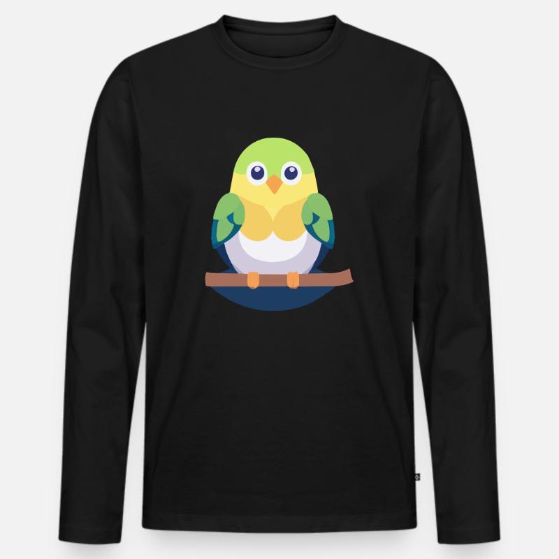 Wellensittich bunt auf Ast - Männer Premium Bio Langarmshirt - Schwarz