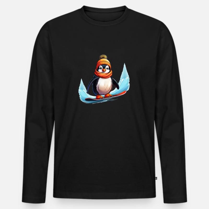 Pinguin Snowboard - Männer Premium Bio Langarmshirt - Schwarz