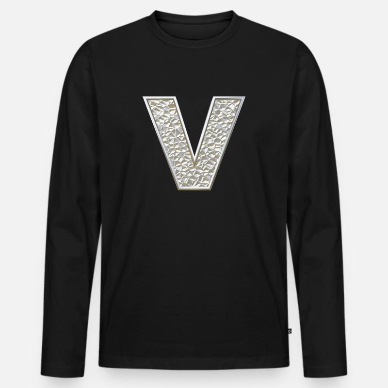 V, letter, initial, monogram, - Men's Premium Organic Long Sleeve Shirt - black