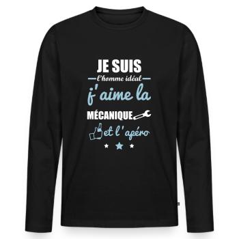 Homme idéal Mécanique, mécano, mécanno,mécanicien - T-shirt manches longues Premium bio Homme - noir - Devant - Nico (187cm)