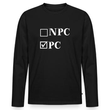 PNJ vs PC - Idée cadeau amusante - Langue des ados - T-shirt manches longues Premium bio Homme - noir - Devant - Nico (187cm)