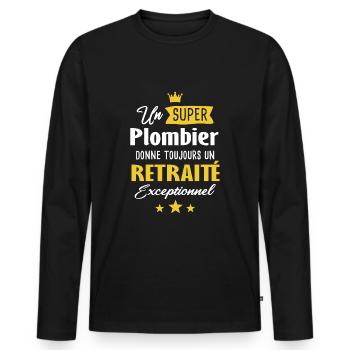 Plombier retraite futur retraité cadeau drôle - T-shirt manches longues Premium bio Homme - noir - Devant - Nico (187cm)