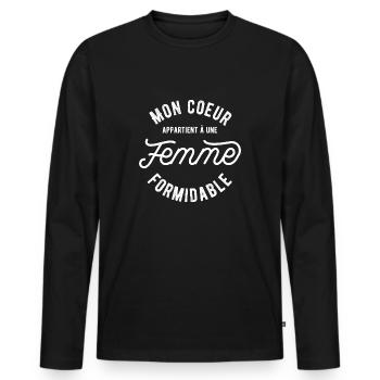 mon coeur appartient à une femme formidable - T-shirt manches longues Premium bio Homme - noir - Devant - Nico (187cm)