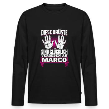 MARCO - Brüste - Männer Premium Bio Langarmshirt - Schwarz - Vorne - Nico (187cm)