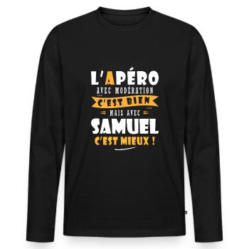Samuel Apero T shirt Humour personnalisé samuel - T-shirt manches longues Premium bio Homme - noir - Devant - Nico (187cm)