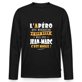jean marc Apero T shirt Humour personnalisé apéro - T-shirt manches longues Premium bio Homme - noir - Devant - Nico (187cm)