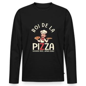 Pizzaiolo roi de la pizza cadreau drole - T-shirt manches longues Premium bio Homme - noir - Devant - Nico (187cm)