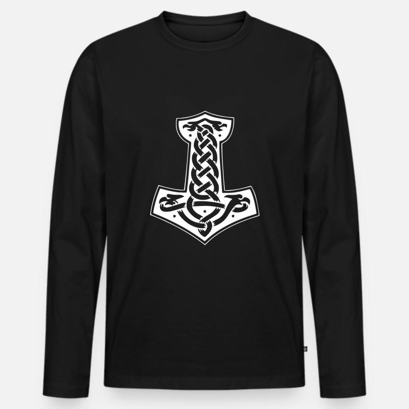 Wikinger Thor Hammer Mjolnir - Männer Premium Bio Langarmshirt - Schwarz