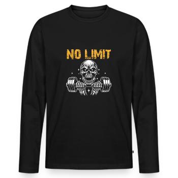 No Limit Hard Workout Skull with Dumbbell - Men's Premium Organic Long Sleeve Shirt - black - Front - Nico (187cm)