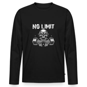 No Limit Hard Workout Skull with Dumbbell - Men's Premium Organic Long Sleeve Shirt - black - Front - Nico (187cm)