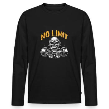 No Limit Hard Workout Skull with Dumbbell - Men's Premium Organic Long Sleeve Shirt - black - Front - Nico (187cm)