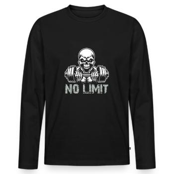 No Limit Hard Workout Skull with Dumbbell - Men's Premium Organic Long Sleeve Shirt - black - Front - Nico (187cm)