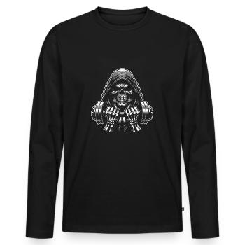 No Limit Workout Bodybuilding Skull mit Hantel - Männer Premium Bio Langarmshirt - Schwarz - Vorne - Nico (187cm)