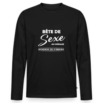 Bête de sexe / cadeau humour et drôle - T-shirt manches longues Premium bio Homme - noir - Devant - Nico (187cm)