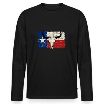 Texas Bull Flag - Vintage Look - Männer Premium Bio Langarmshirt - Schwarz - Vorne - Nico (187cm)
