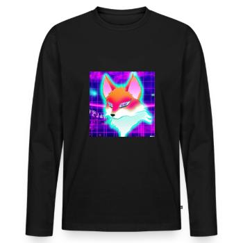 Kitsun Vaporwave Japanische Kami Vaporwave Kitsune - Männer Premium Bio Langarmshirt - Schwarz - Vorne - Nico (187cm)