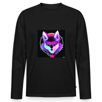 Kitsun Vaporwave Japanese Kami Vaporwave Kitsune - Men's Premium Organic Long Sleeve Shirt - black - Front - Nico (187cm)