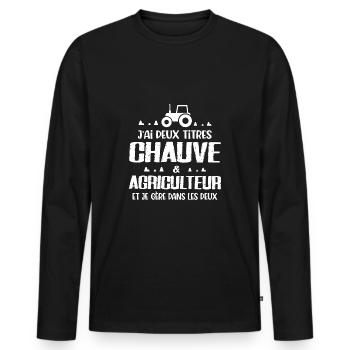 Chauve agriculteur agriculture tracteur - T-shirt manches longues Premium bio Homme - noir - Devant - Nico (187cm)