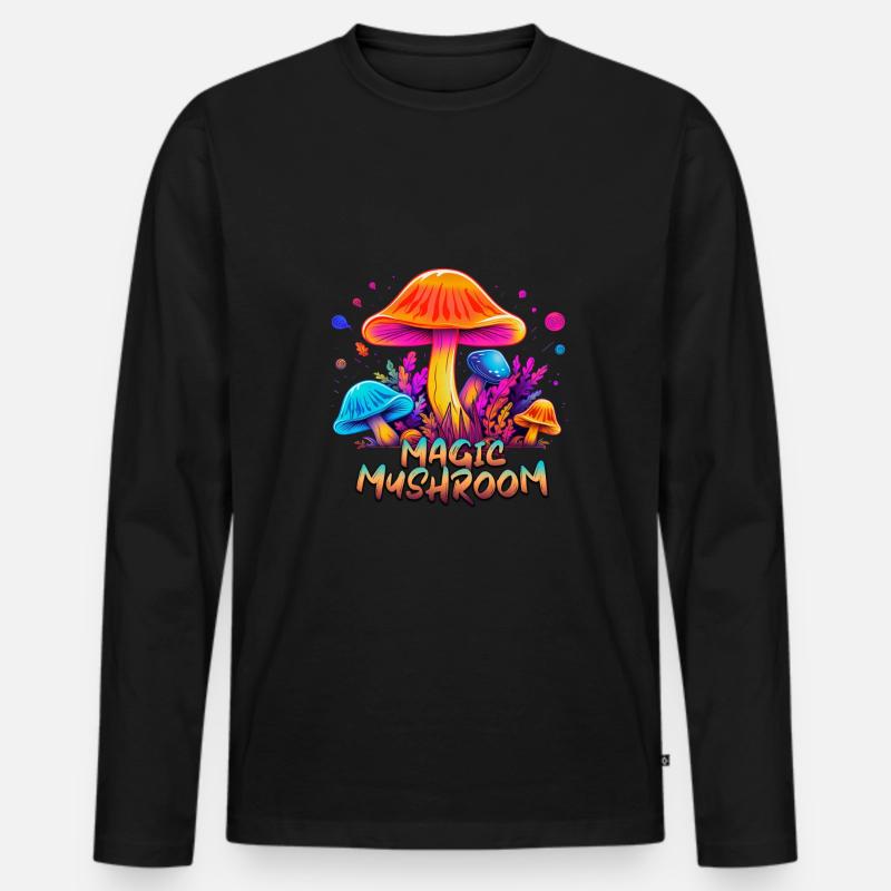 Magic Mushroom Bunt - Männer Premium Bio Langarmshirt - Schwarz