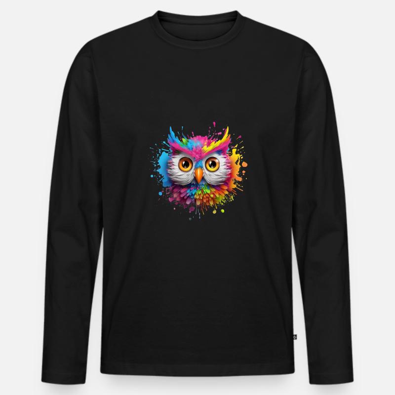 LUSTIGE BUNTE EULE - Männer Premium Bio Langarmshirt - Schwarz