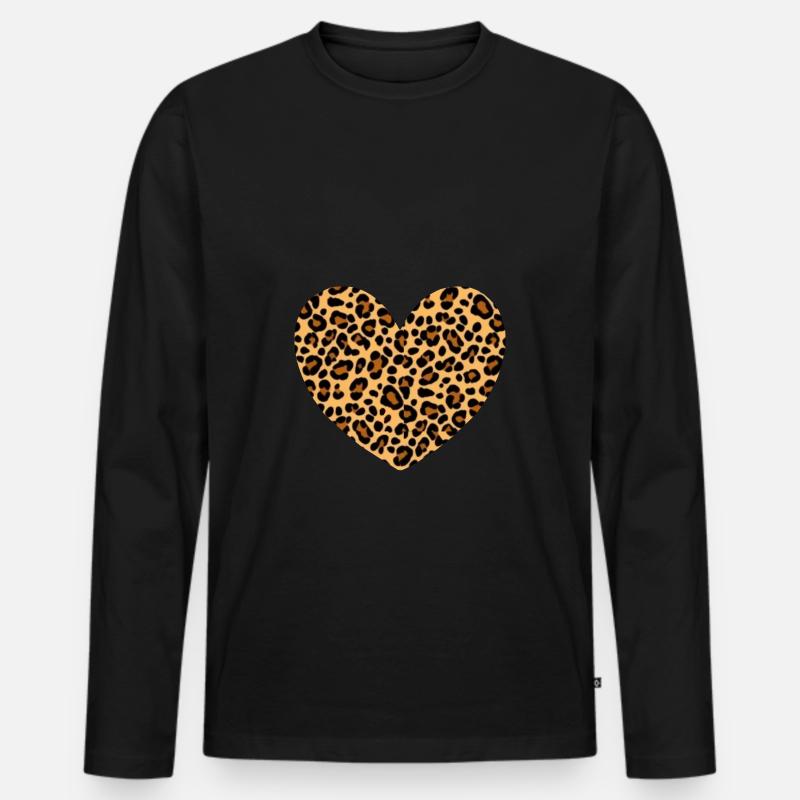Herz Muster Leopard Geschenk - Männer Premium Bio Langarmshirt - Schwarz