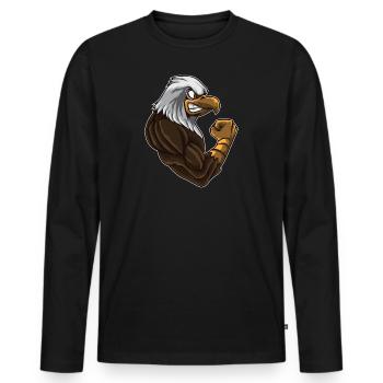 Eagle At The Gym | Work Out Fitness Muscles Power - Men's Premium Organic Long Sleeve Shirt - black - Front - Nico (187cm)