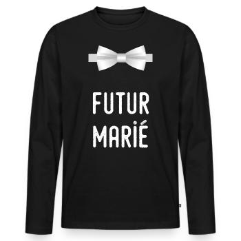 Enterrement de vie de garçon : futur marié EVG - T-shirt manches longues Premium bio Homme - noir - Devant - Nico (187cm)