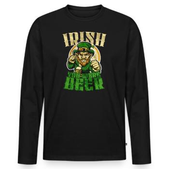 Irish you were Beer - funny leprechaun design - Männer Premium Bio Langarmshirt - Schwarz - Vorne - Nico (187cm)