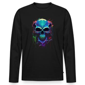 Totenkopf Neon Farben Modern Totenschädel - Männer Premium Bio Langarmshirt - Schwarz - Vorne - Nico (187cm)