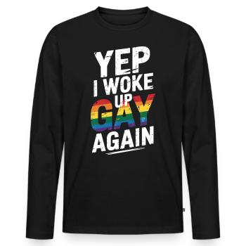 LGBTQ Slogan Shirt – Wake Up Gay - Men's Premium Organic Long Sleeve Shirt - black - Front - Nico (187cm)