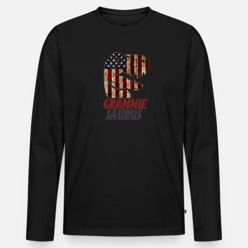 Patriotic Grannie Dinosaur - Männer Premium Bio Langarmshirt - Schwarz