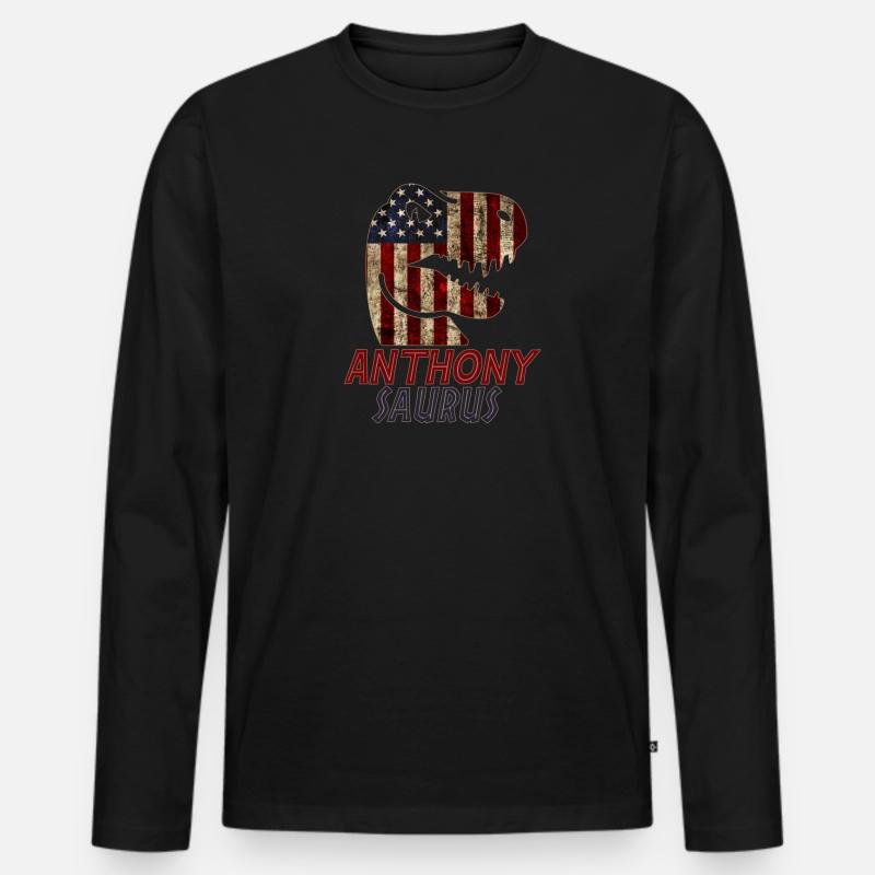 Patriotic Anthony Dinosaur Anthonysaurus - Männer Premium Bio Langarmshirt - Schwarz