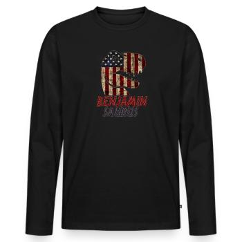 Patriotic Benjamin Dinosaur Benjaminsaurus - Männer Premium Bio Langarmshirt - Schwarz - Vorne - Nico (187cm)