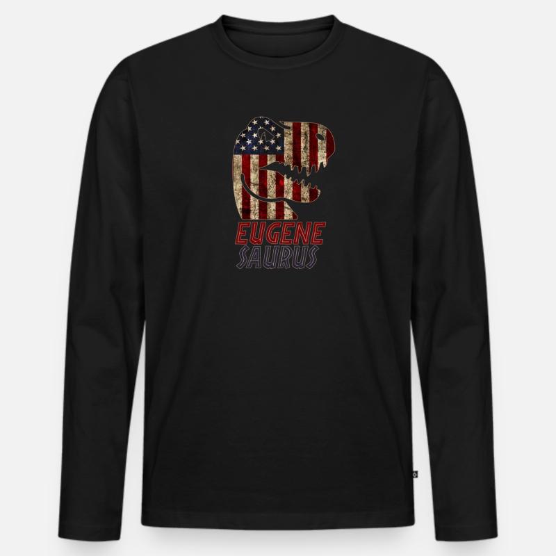 Patriotic Eugene Dinosaur Eugenesaurus - Männer Premium Bio Langarmshirt - Schwarz