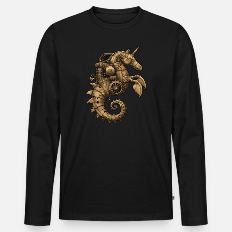 Steampunk Seepferdchen - Männer Premium Bio Langarmshirt - Schwarz
