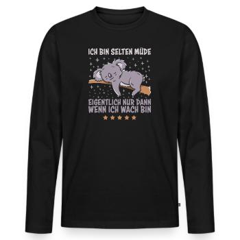 Selten Müde Koala Sarkastische Schlaf Sprüche - Männer Premium Bio Langarmshirt - Schwarz - Vorne - Nico (187cm)