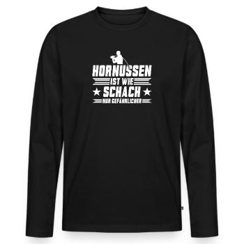 Hornussen ist wie Schach nur gefährlicher - Männer Premium Bio Langarmshirt - Schwarz - Vorne - Nico (187cm)