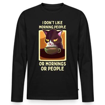 coffee cat funny saying tired cat coffee - Men's Premium Organic Long Sleeve Shirt - black - Front - Nico (187cm)