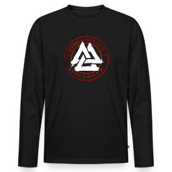 Walhalla - Walknut - Nordic - Runes - Men's Premium Organic Long Sleeve Shirt - black - Front - Nico (187cm)