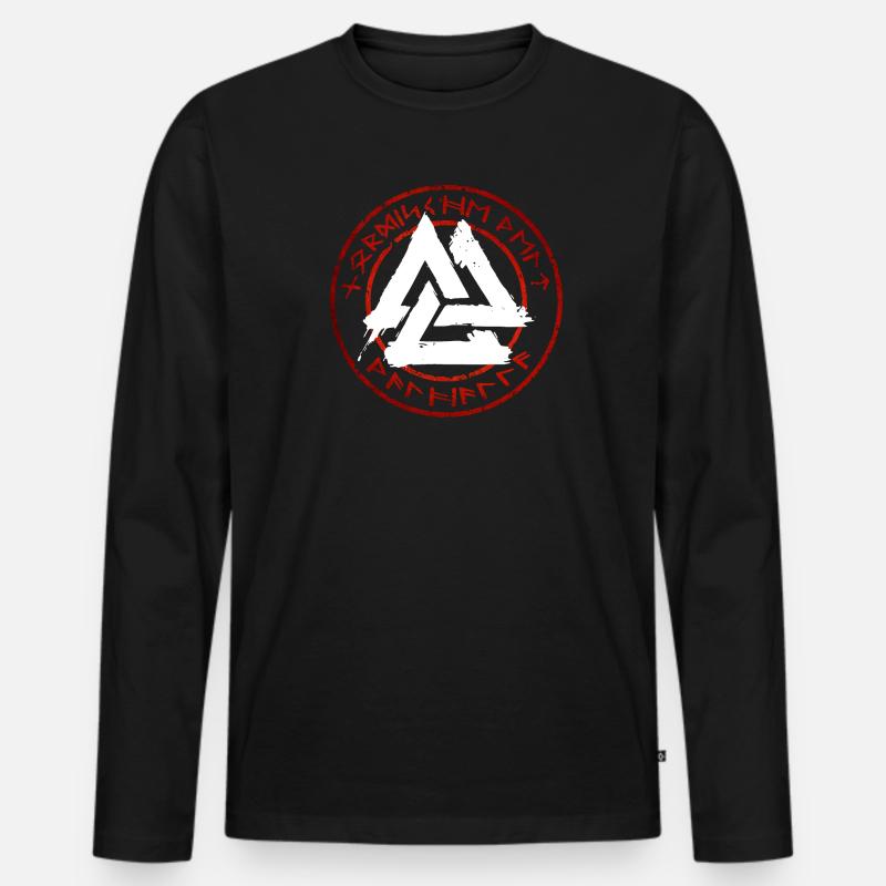 Walhalla - Walknut - Nordisch - Runen - Männer Premium Bio Langarmshirt - Schwarz