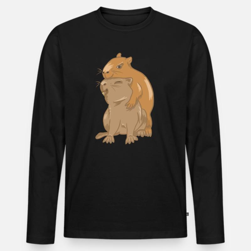 Umarmung von Capybara-Babys - Männer Premium Bio Langarmshirt - Schwarz