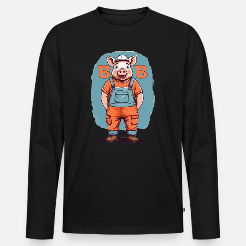 Bob das Bauschwein - Männer Premium Bio Langarmshirt - Schwarz