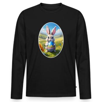 Easter Bunny with Egg, Oval - Men's Premium Organic Long Sleeve Shirt - black - Front - Nico (187cm)