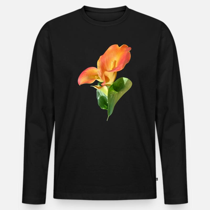 Orange Calla Blütenzauber - Männer Premium Bio Langarmshirt - Schwarz