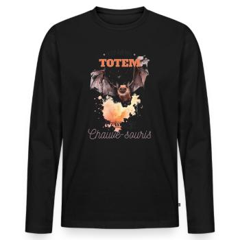 Mon animal totem c'est la chauve-souris - T-shirt manches longues Premium bio Homme - noir - Devant - Nico (187cm)