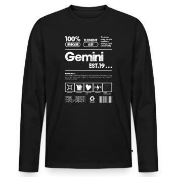 Gemini Glyphs EST.19 - Men's Premium Organic Long Sleeve Shirt - black - Front - Nico (187cm)