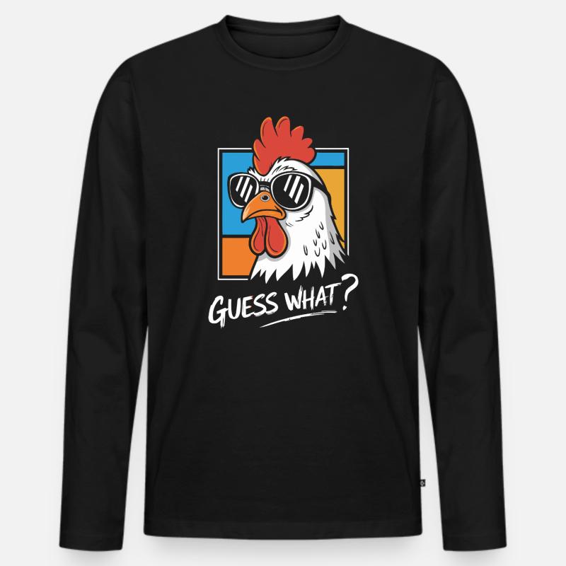 Lustiger Hahn mit Sonnenbrillen-Print - Männer Premium Bio Langarmshirt - Schwarz