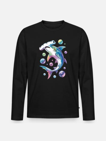 Vibrant Shark with Bubble Accents - Men's Premium Organic Long Sleeve Shirt - black